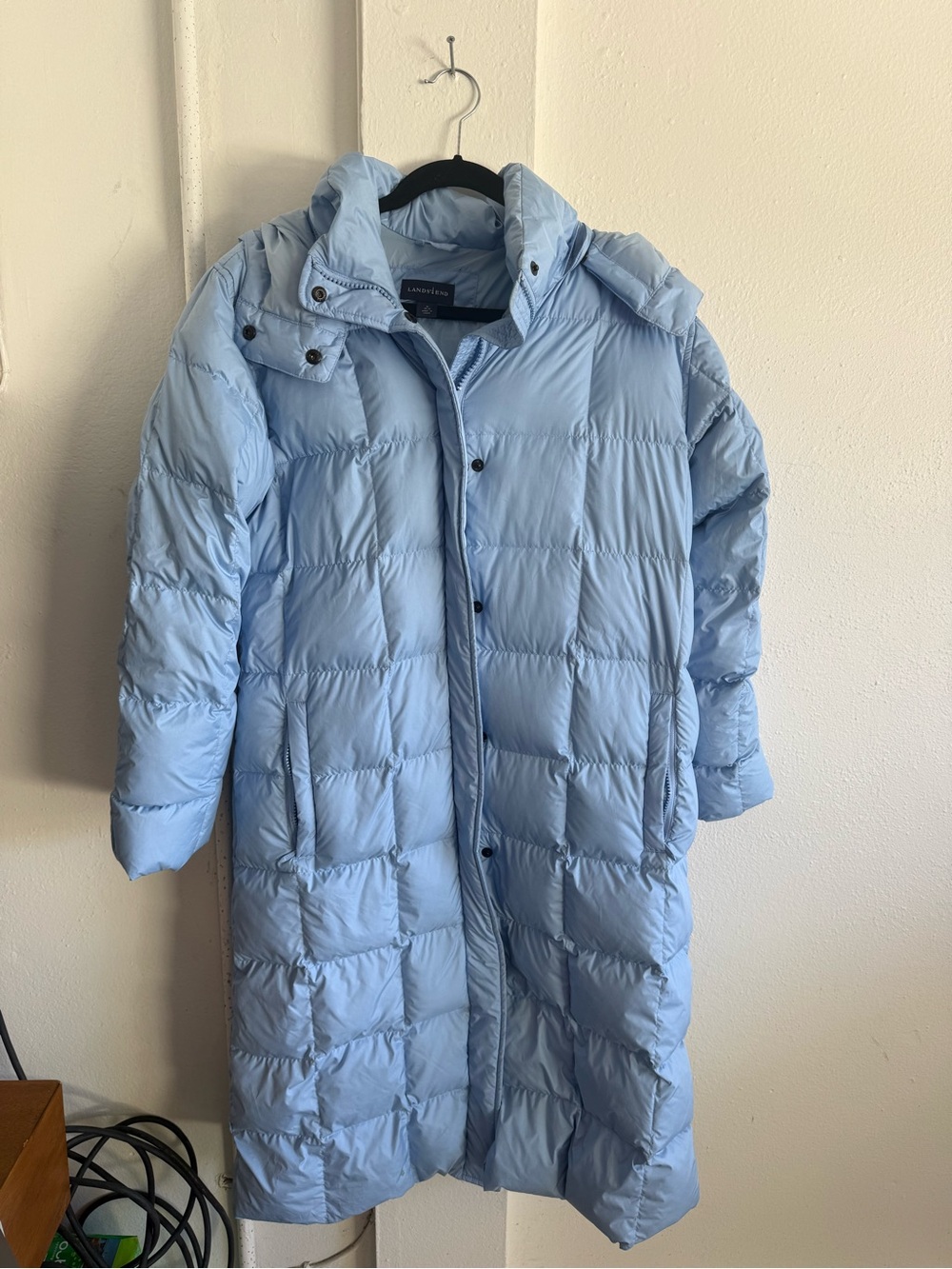 Lands' End Like New Light Blue Long Down Puffer Maxi Coat - Size Medium